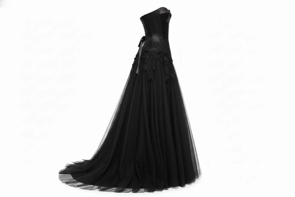 Valerius Noir Side-Drape Gown