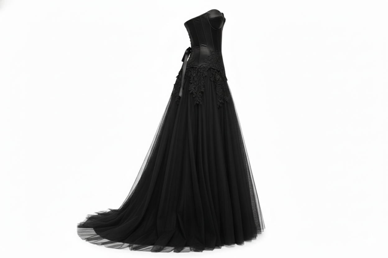 Valerius Noir Side-Drape Gown