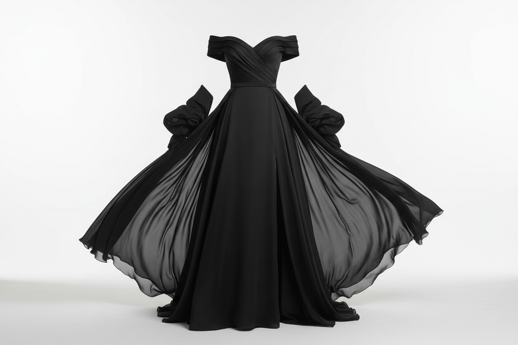 gown in black off shoulder