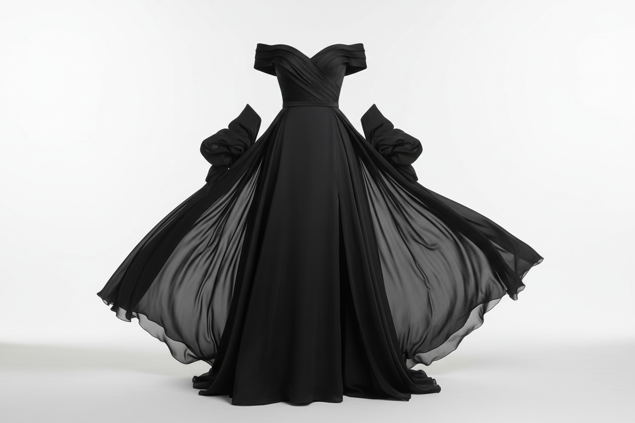 gown in black off shoulder