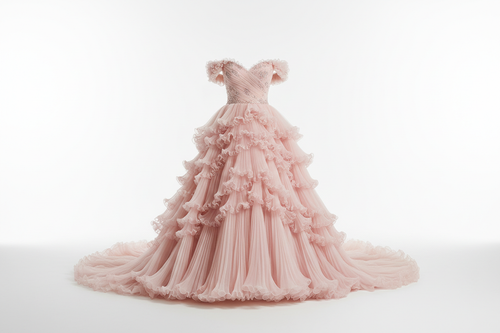 gown in pink with multiple layers. make the background white
