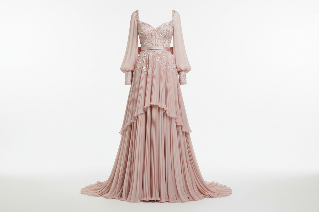 gown in pink with white background make it classy