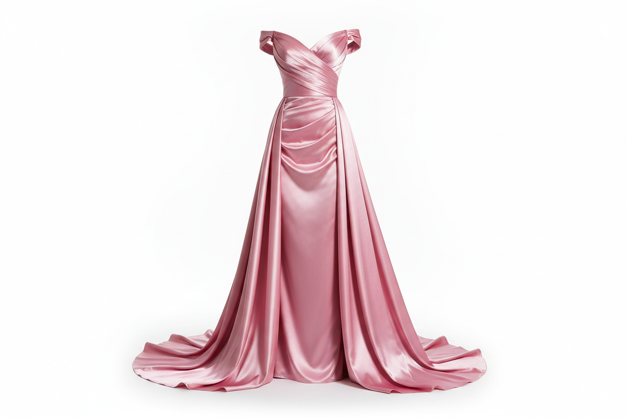 pink gown with white background make the gown shiny 